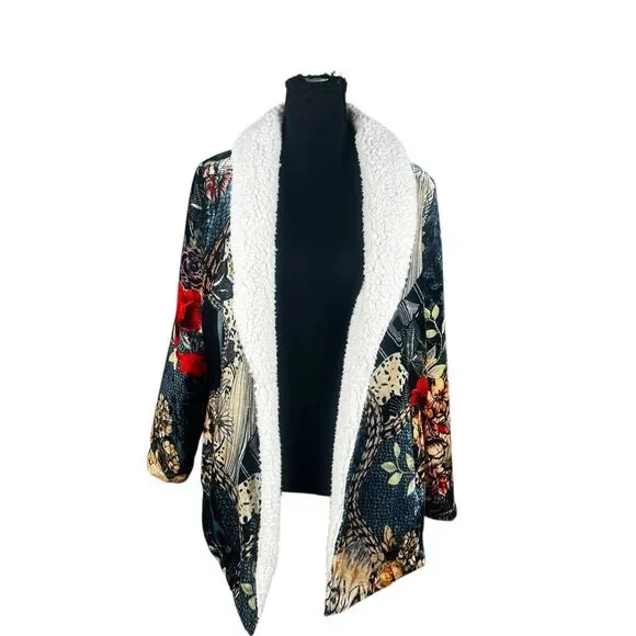 Soft Surroundings Womens Medium Multicolor Innsbrook Velvet Sherpa Lined Jacket - Picture 6 of 12